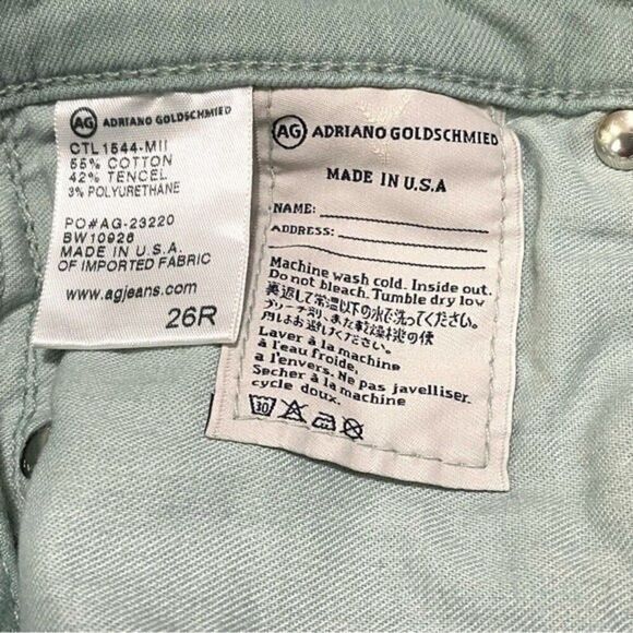 AG Adriano Goldschmied 26 The Ankle Zip Slim Straight Leg light green jean 503B5 - Picture 4 of 15